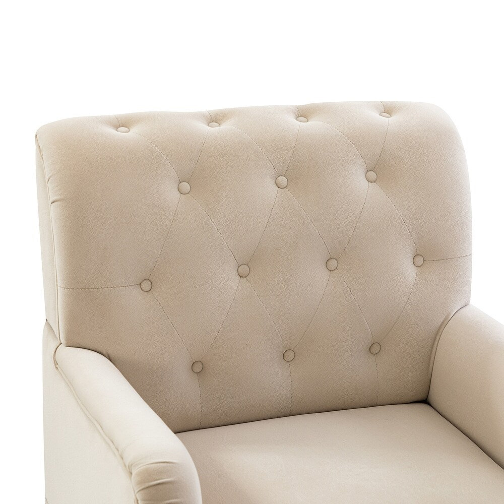 Geltrude Transitional Upholstered Button Tufted Club Chair with turned wooden Legs