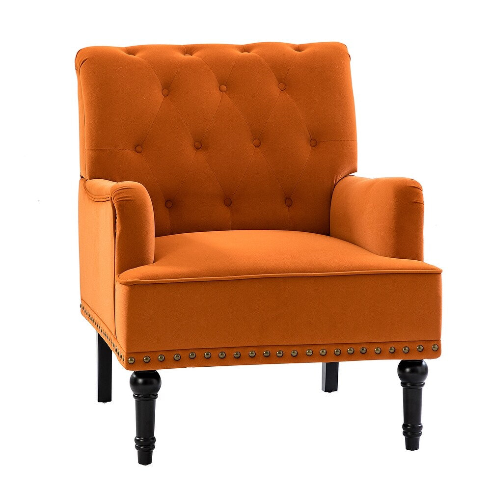 Geltrude Transitional Upholstered Button Tufted Club Chair with turned wooden Legs