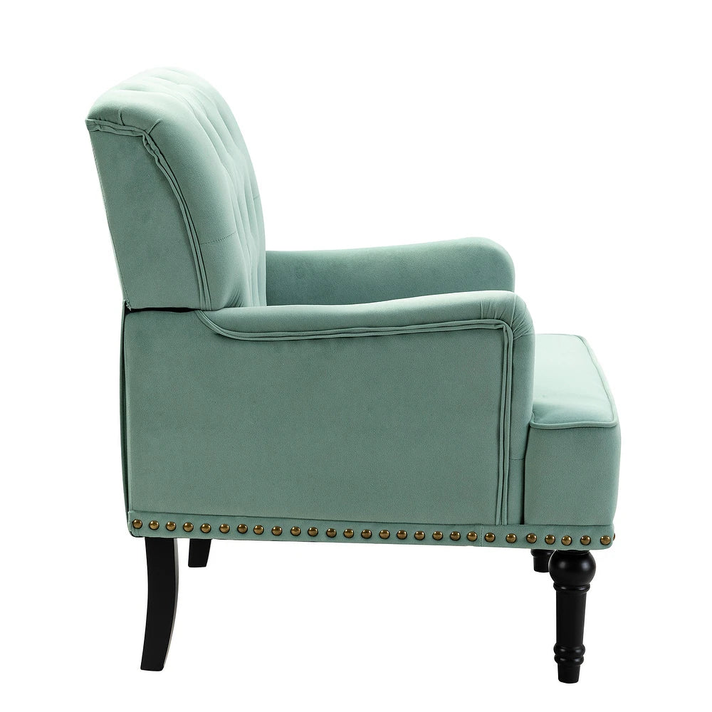 Geltrude Transitional Upholstered Button Tufted Club Chair with turned wooden Legs