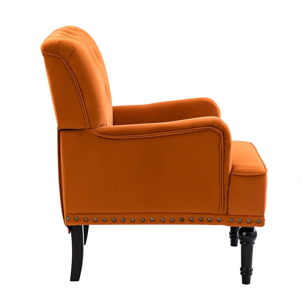 Geltrude Transitional Upholstered Button Tufted Club Chair with turned wooden Legs