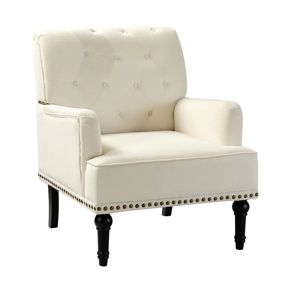 Geltrude Transitional Upholstered Button Tufted Club Chair with turned wooden Legs