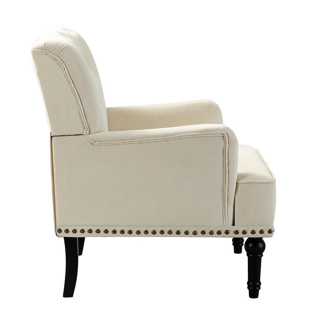 Geltrude Transitional Upholstered Button Tufted Club Chair with turned wooden Legs