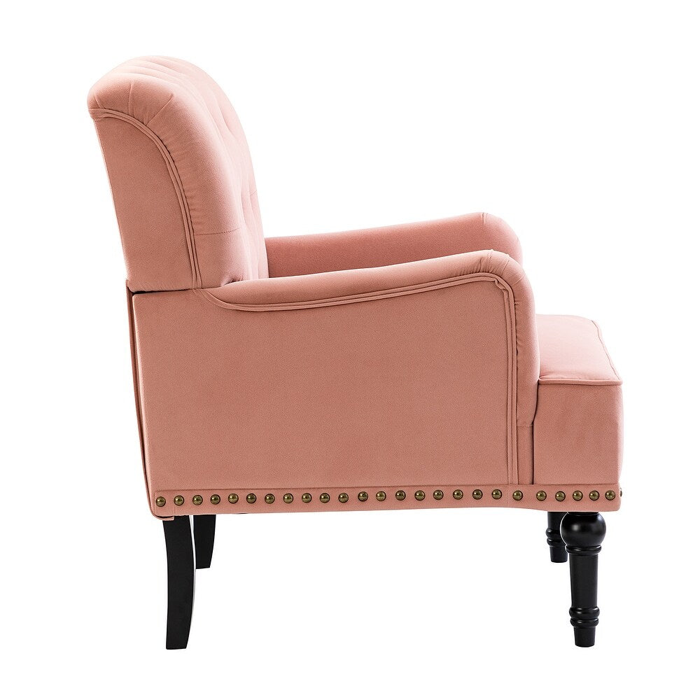 Geltrude Transitional Upholstered Button Tufted Club Chair with turned wooden Legs