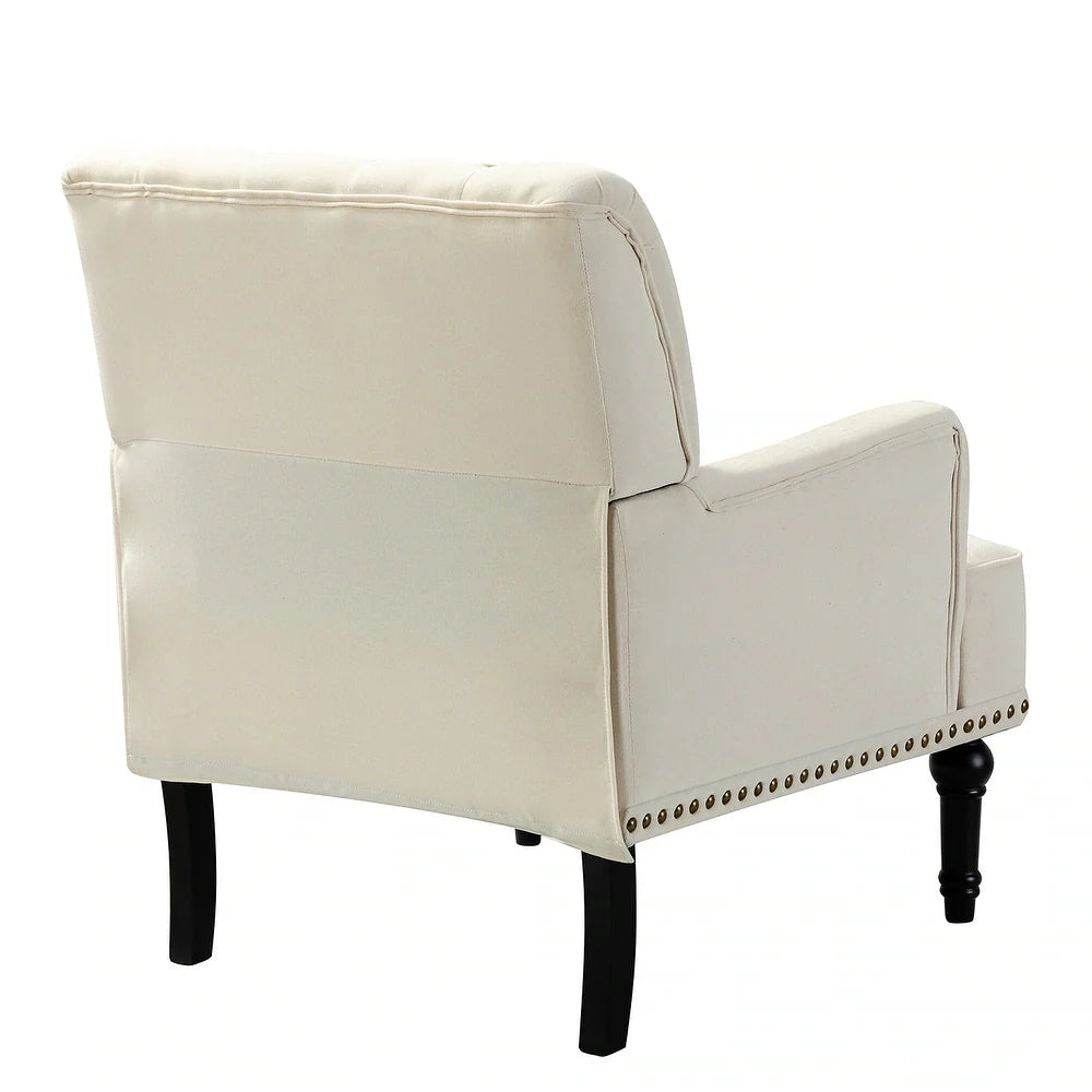 Geltrude Transitional Upholstered Button Tufted Club Chair with turned wooden Legs