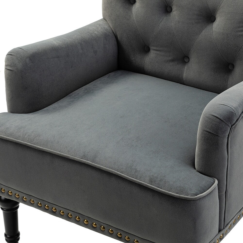 Geltrude Transitional Upholstered Button Tufted Club Chair with turned wooden Legs