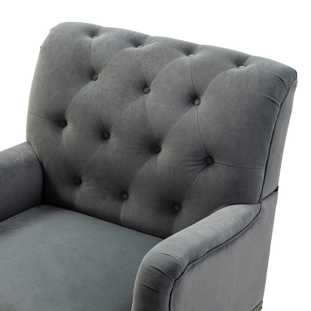 Geltrude Transitional Upholstered Button Tufted Club Chair with turned wooden Legs