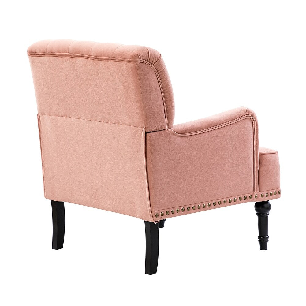 Geltrude Transitional Upholstered Button Tufted Club Chair with turned wooden Legs