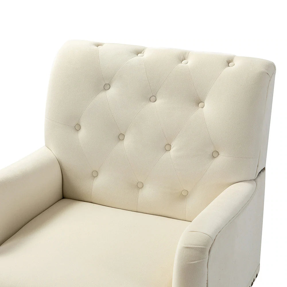 Geltrude Transitional Upholstered Button Tufted Club Chair with turned wooden Legs