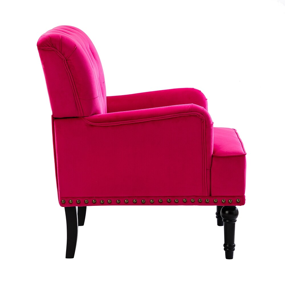 Geltrude Transitional Upholstered Button Tufted Club Chair with turned wooden Legs