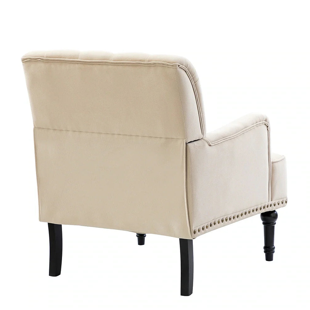 Geltrude Transitional Upholstered Button Tufted Club Chair with turned wooden Legs