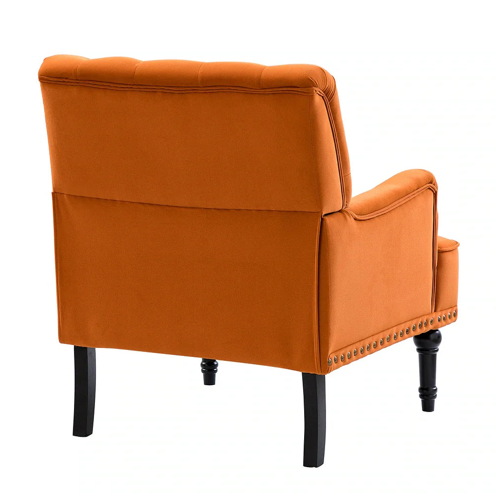 Geltrude Transitional Upholstered Button Tufted Club Chair with turned wooden Legs