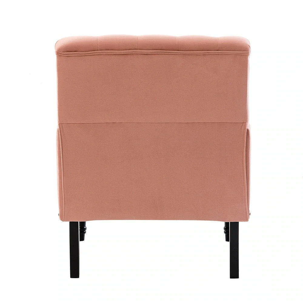 Geltrude Transitional Upholstered Button Tufted Club Chair with turned wooden Legs