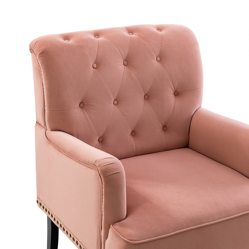 Geltrude Transitional Upholstered Button Tufted Club Chair with turned wooden Legs