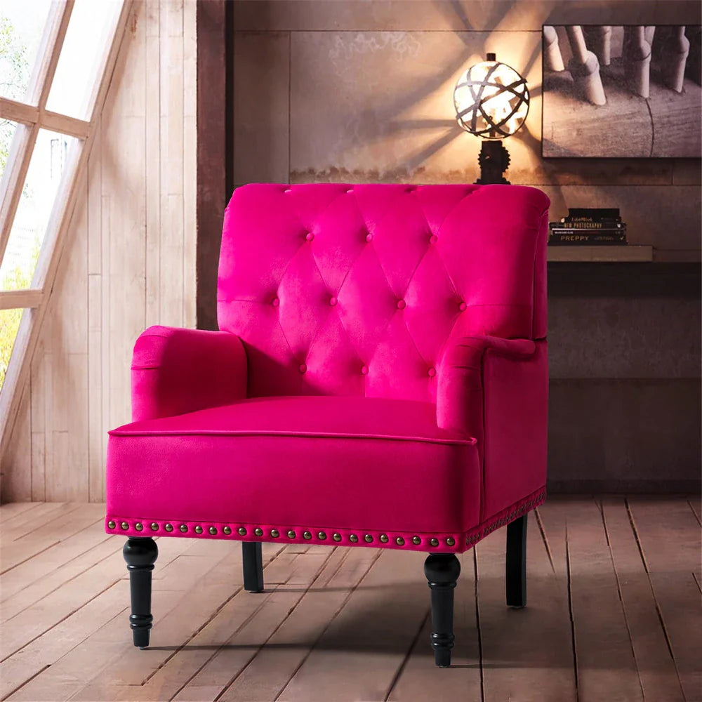 Geltrude Transitional Upholstered Button Tufted Club Chair with turned wooden Legs