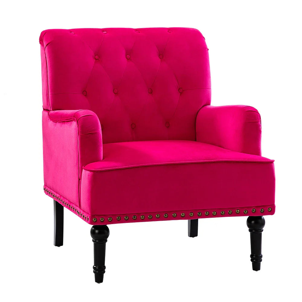 Geltrude Transitional Upholstered Button Tufted Club Chair with turned wooden Legs