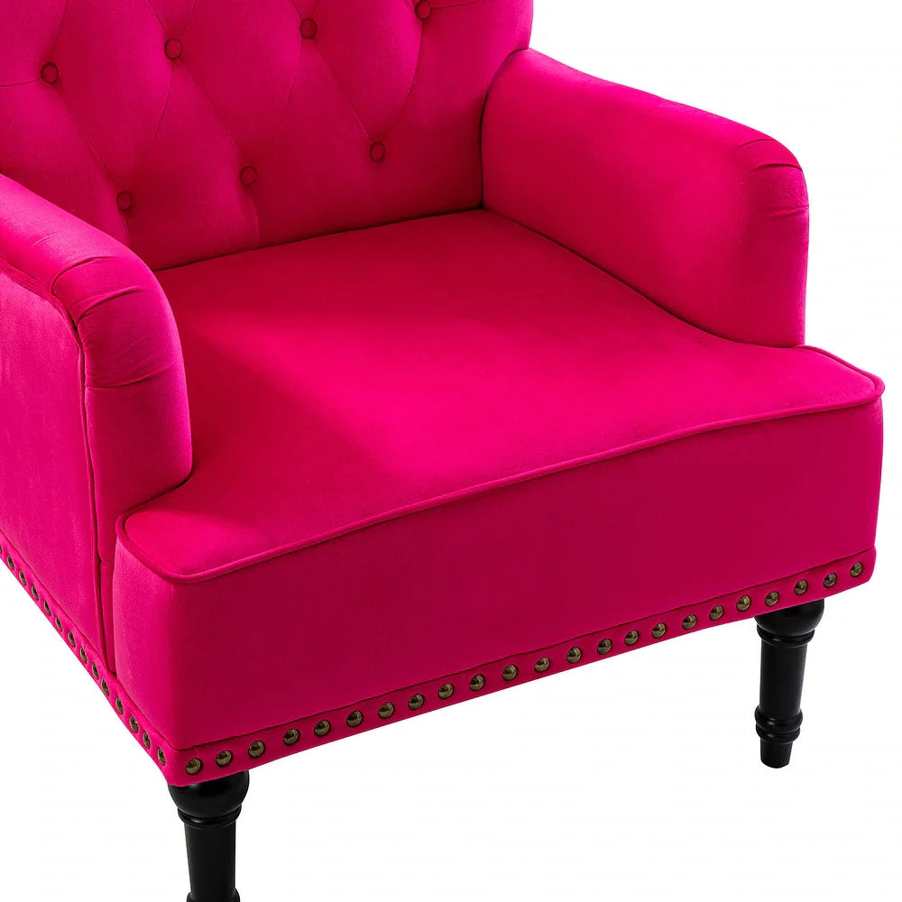 Geltrude Transitional Upholstered Button Tufted Club Chair with turned wooden Legs