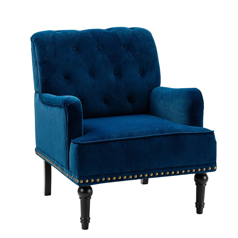 Geltrude Transitional Upholstered Button Tufted Club Chair with turned wooden Legs