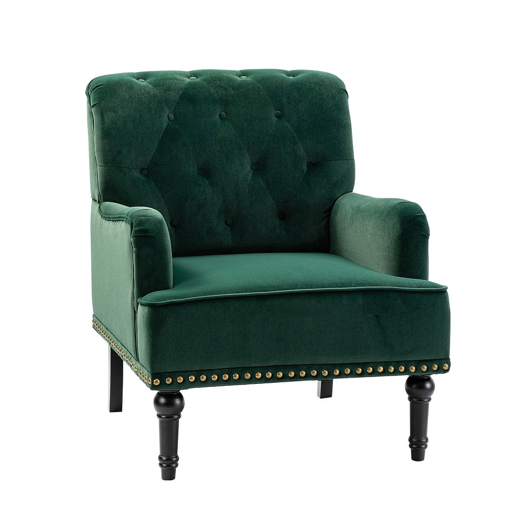 Geltrude Transitional Upholstered Button Tufted Club Chair with turned wooden Legs