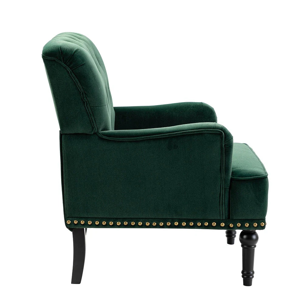 Geltrude Transitional Upholstered Button Tufted Club Chair with turned wooden Legs