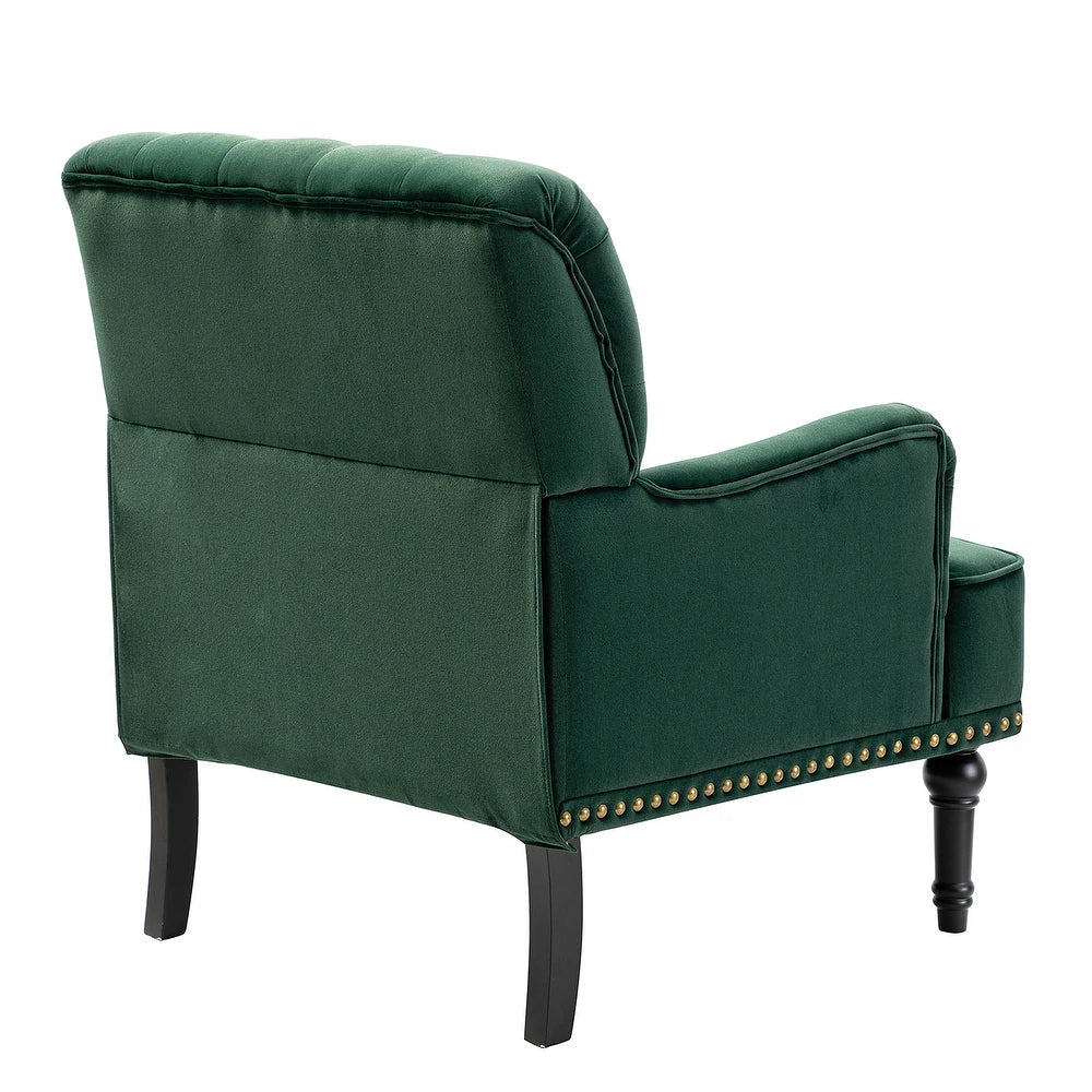 Geltrude Transitional Upholstered Button Tufted Club Chair with turned wooden Legs