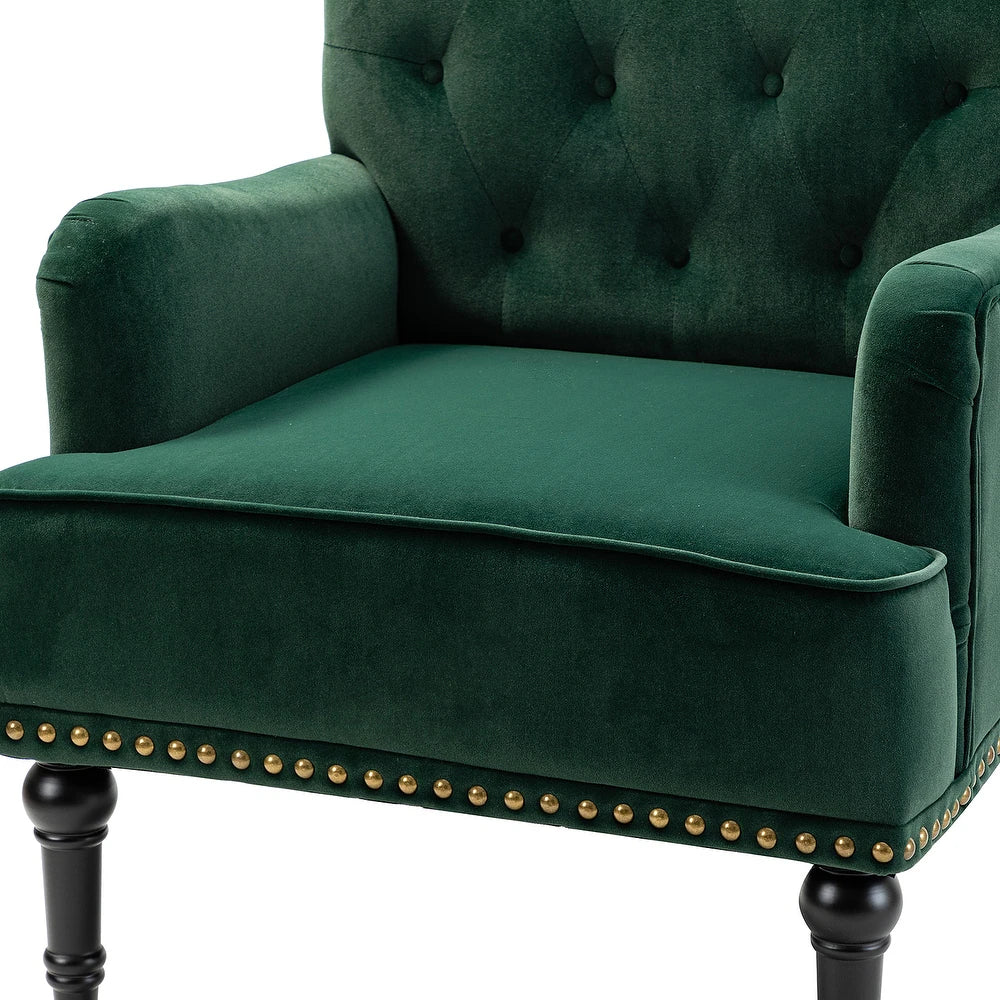 Geltrude Transitional Upholstered Button Tufted Club Chair with turned wooden Legs