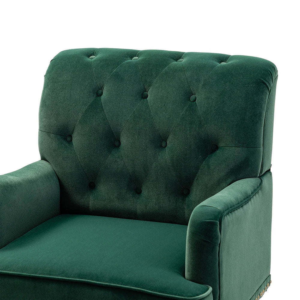 Geltrude Transitional Upholstered Button Tufted Club Chair with turned wooden Legs