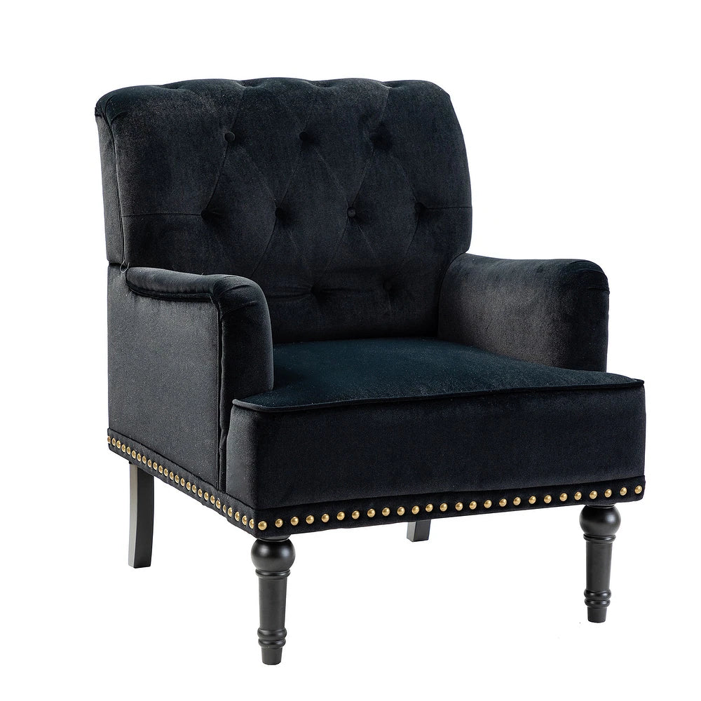 Geltrude Transitional Upholstered Button Tufted Club Chair with turned wooden Legs