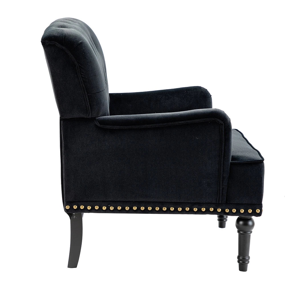 Geltrude Transitional Upholstered Button Tufted Club Chair with turned wooden Legs