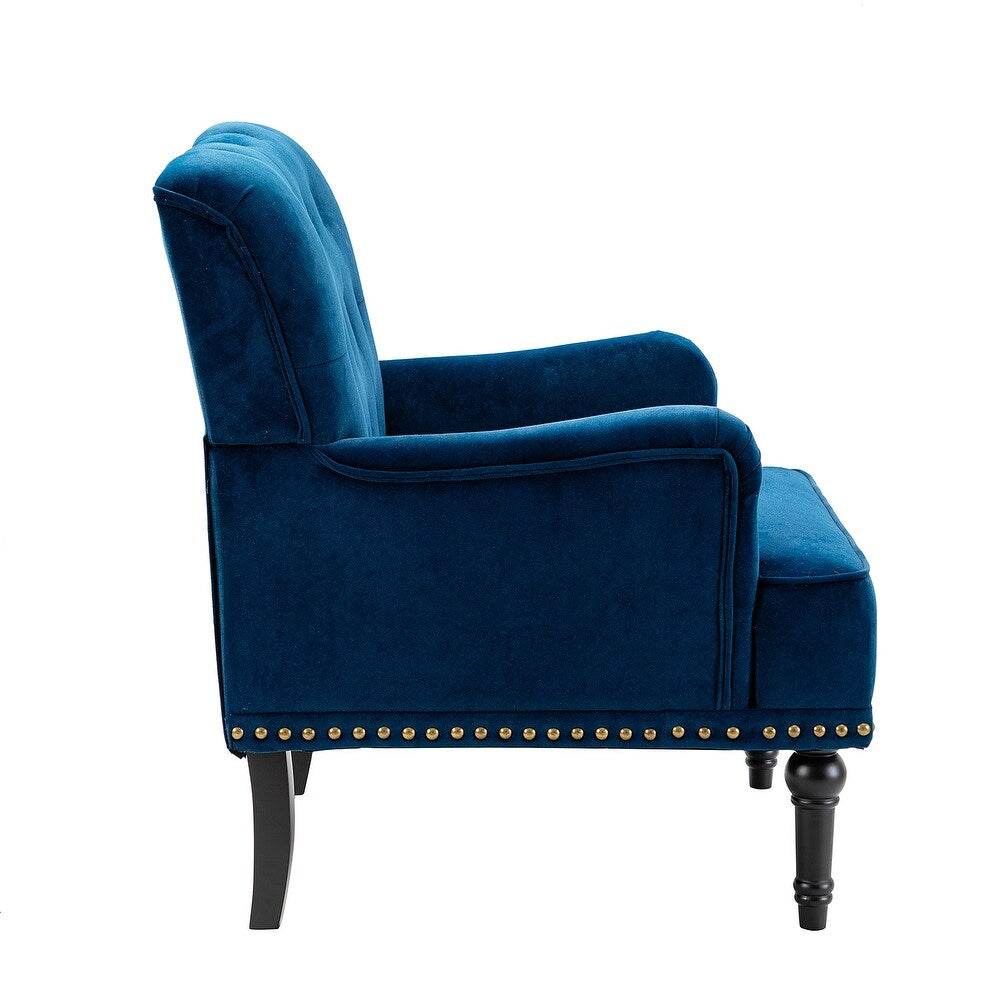 Geltrude Transitional Upholstered Button Tufted Club Chair with turned wooden Legs