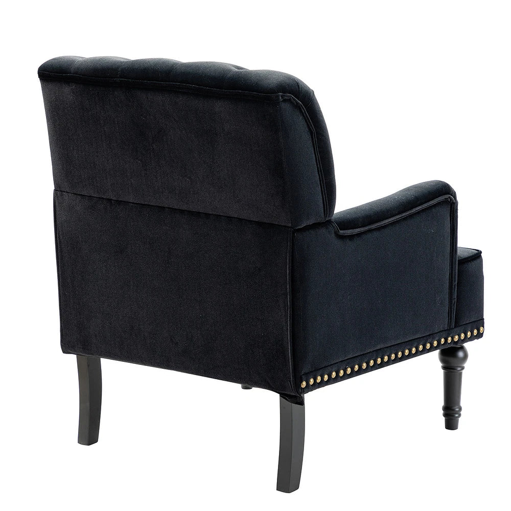 Geltrude Transitional Upholstered Button Tufted Club Chair with turned wooden Legs