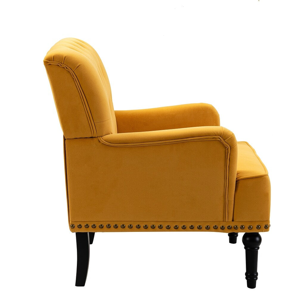 Geltrude Transitional Upholstered Button Tufted Club Chair with turned wooden Legs