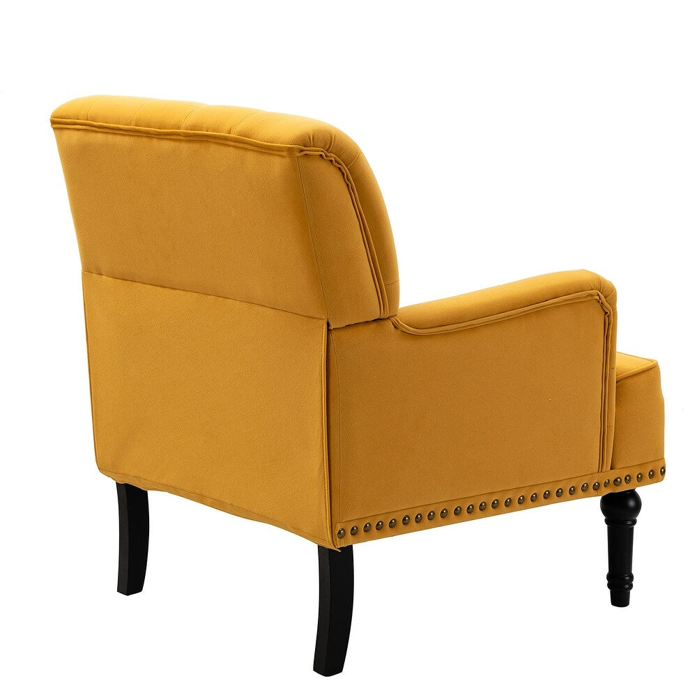 Geltrude Transitional Upholstered Button Tufted Club Chair with turned wooden Legs