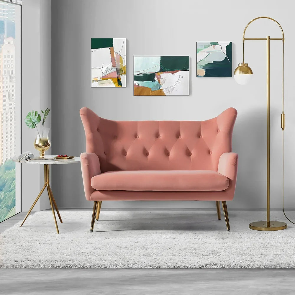Eusebio Upholstered 50" Modern Curved Wingback Loveseat with Tufted Back