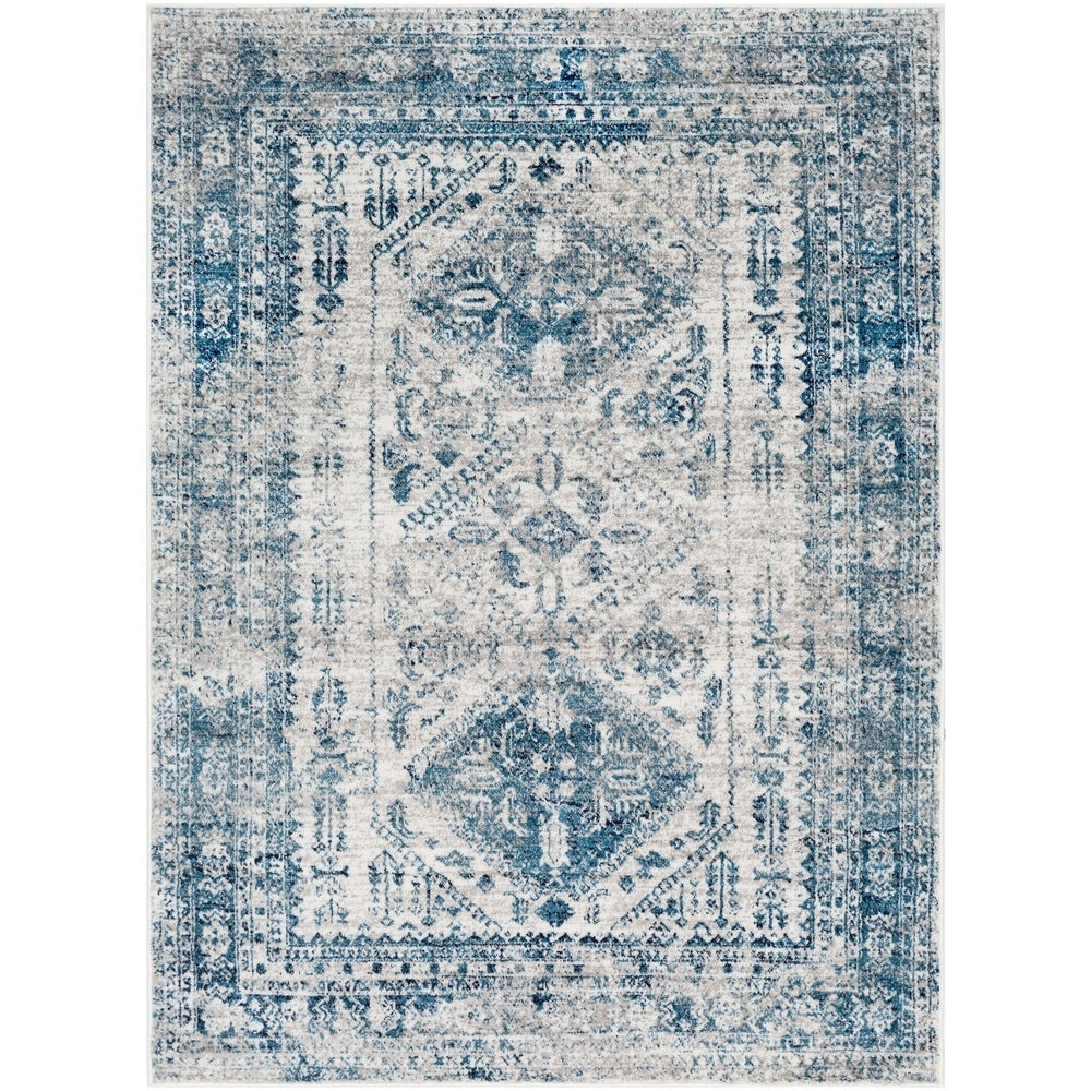 Distressed Persian Pattern Sky Blue Light Gray Soft Area Rug