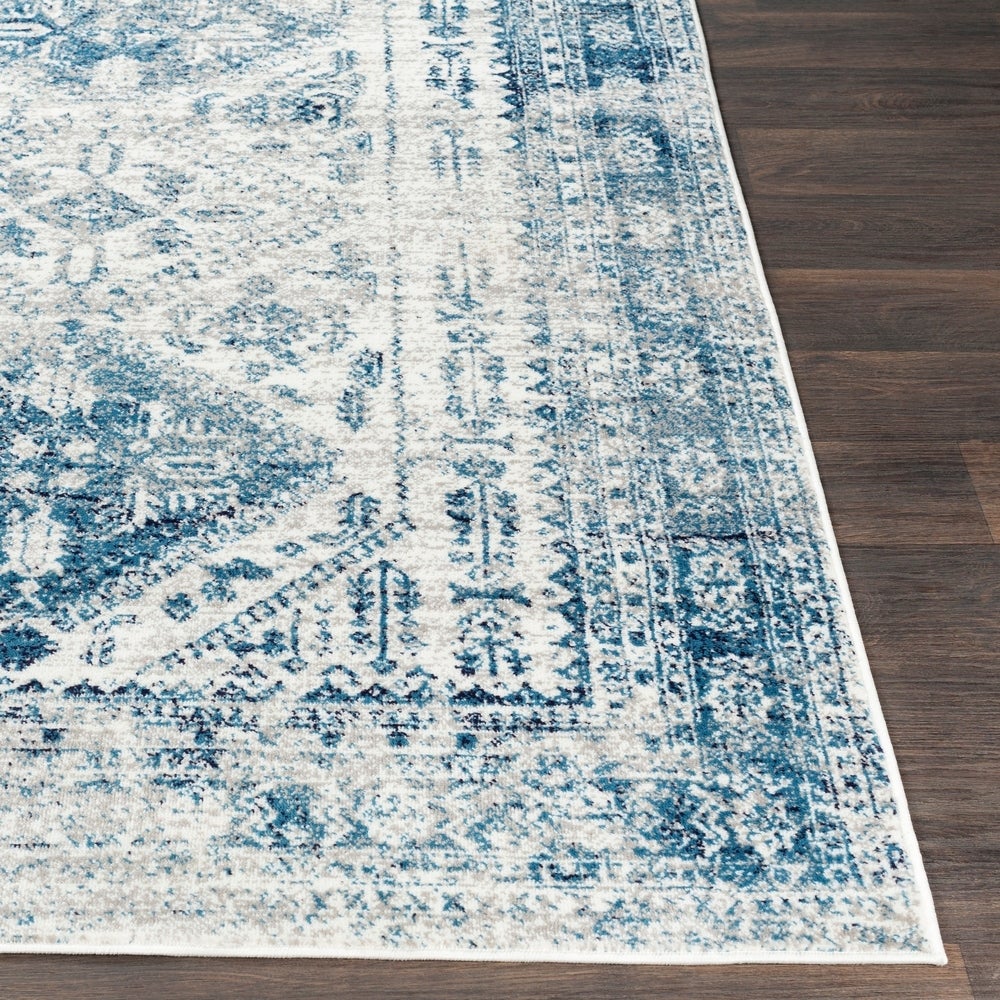 Distressed Persian Pattern Sky Blue Light Gray Soft Area Rug