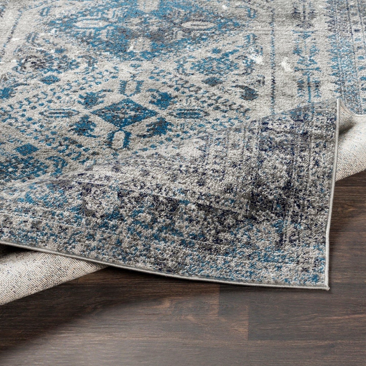 Oriental Distressed Persian Pattern Sky Blue Light Gray Soft Area Rug