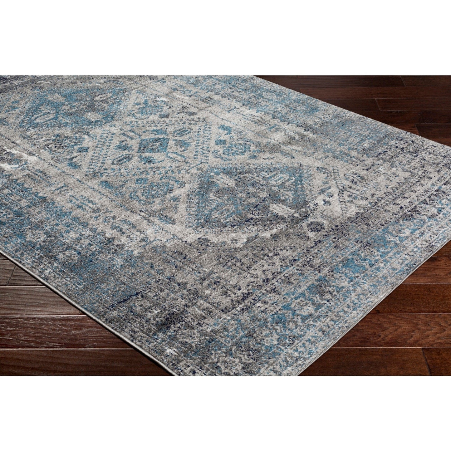 Oriental Distressed Persian Pattern Sky Blue Light Gray Soft Area Rug