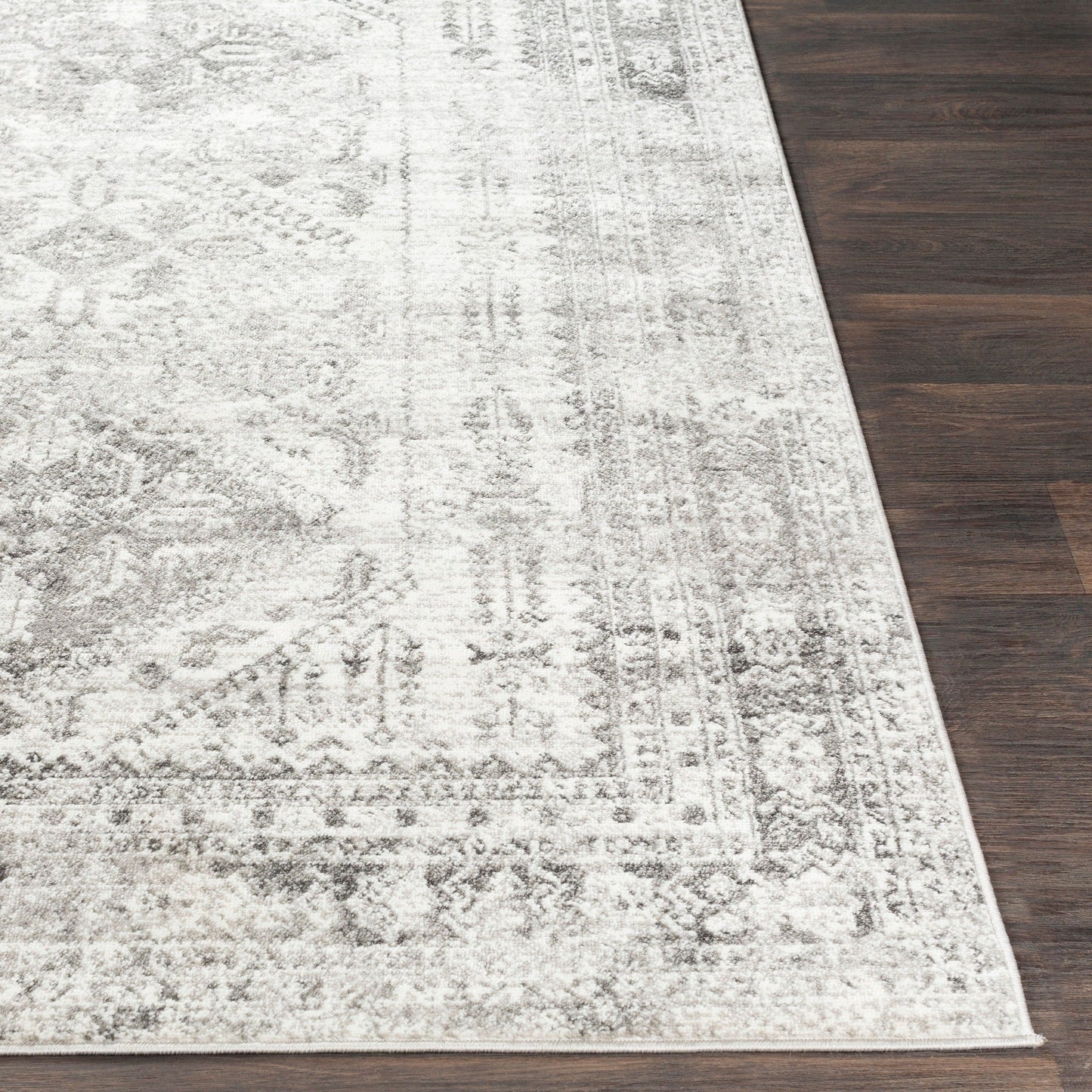 Oriental Charcoal Light Gray White Area Rug