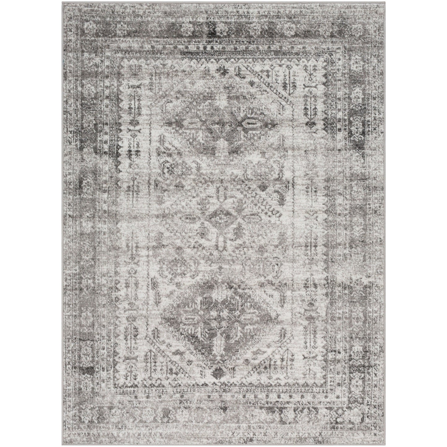 Oriental Charcoal Light Gray White Area Rug