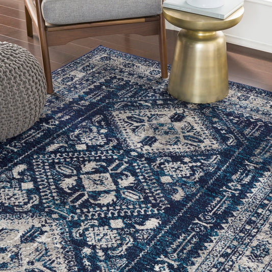 Distressed Persian Pattern Navy Blue Gray Soft Area Rug