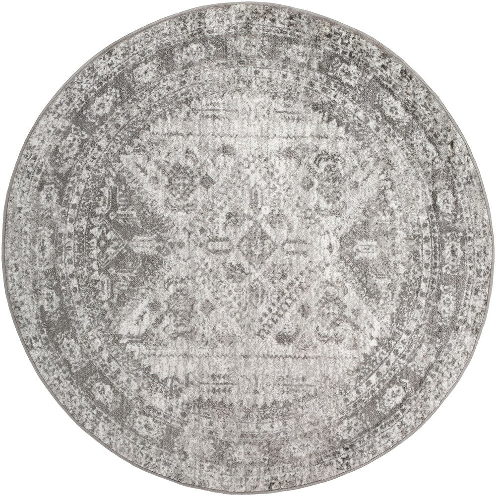 Oriental Charcoal Light Gray White Area Rug