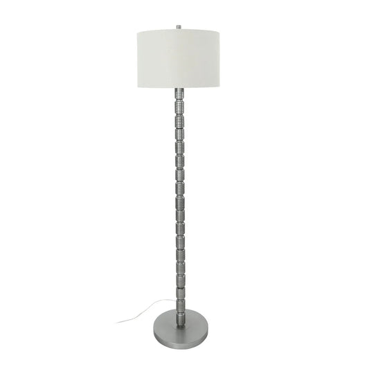 Faceted Metal Floor Lamp with Stacked Column Design - Grey