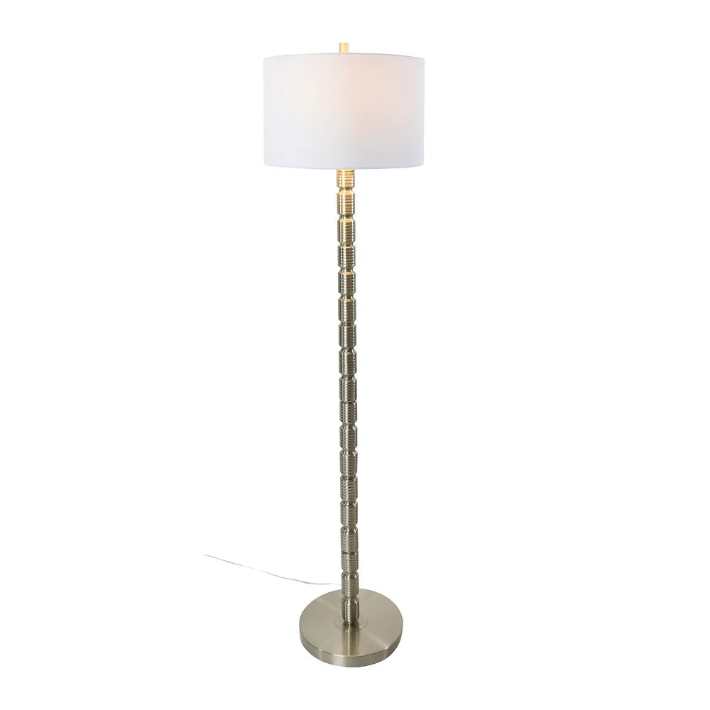 Faceted Metal Floor Lamp with Stacked Column Design - Grey