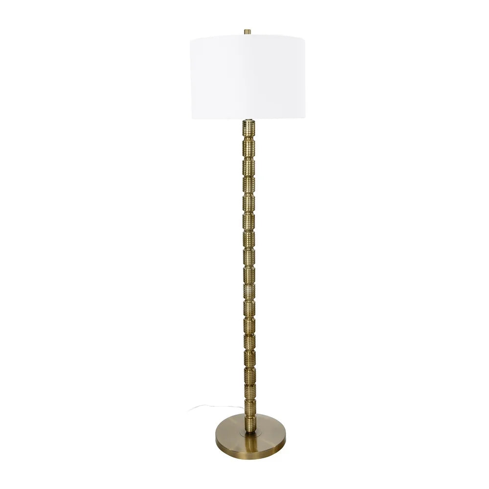 Faceted Metal Floor Lamp with Stacked Column Design - Grey