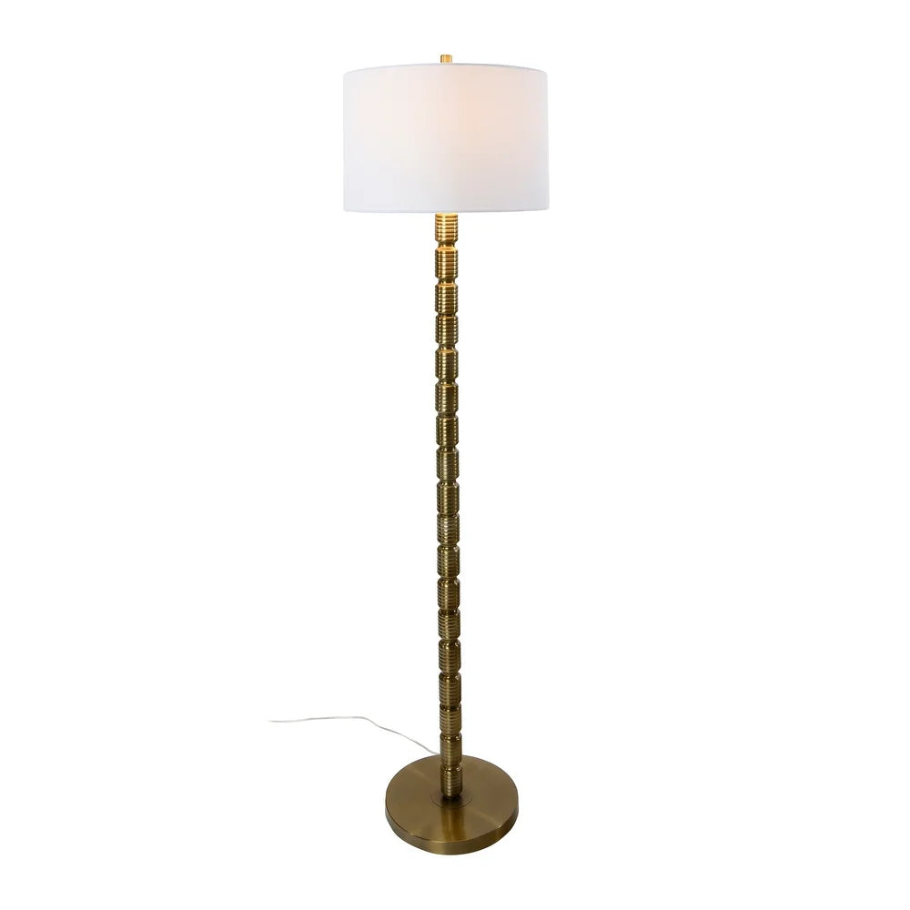 Faceted Metal Floor Lamp with Stacked Column Design - Grey