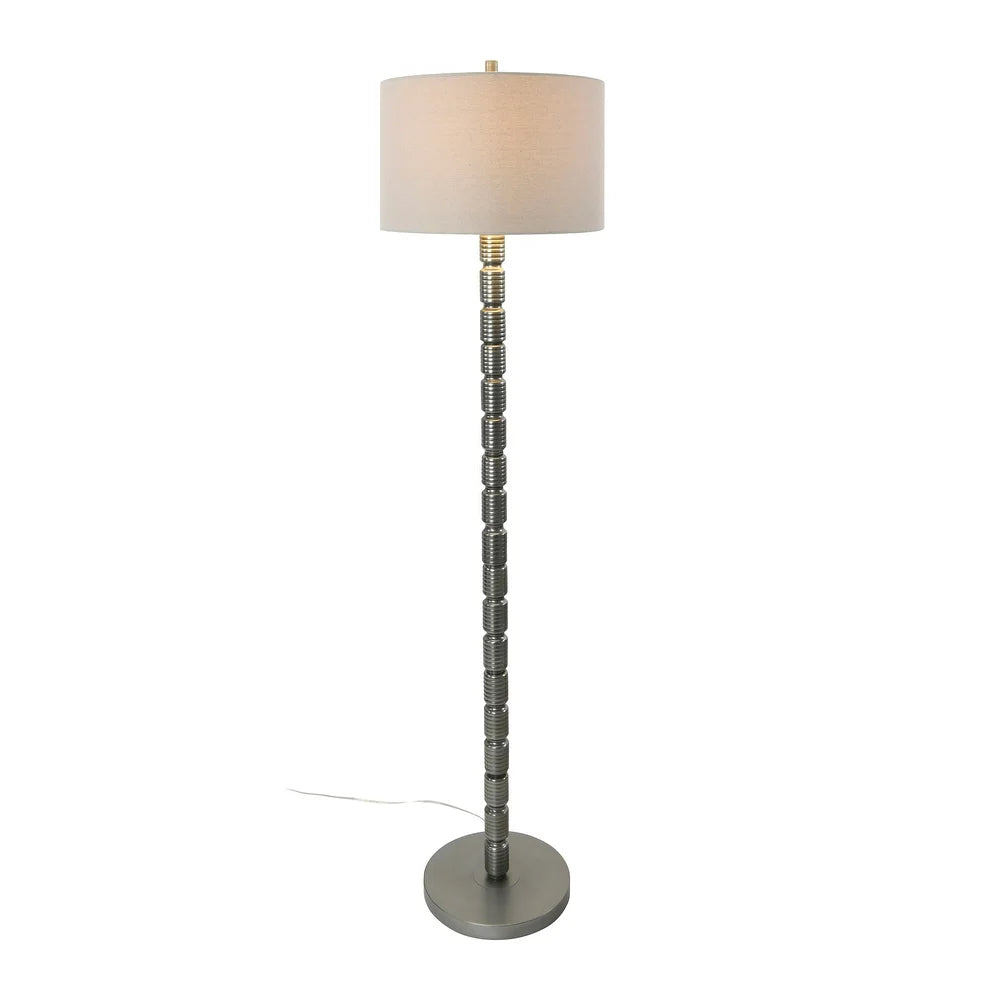 Faceted Metal Floor Lamp with Stacked Column Design - Grey