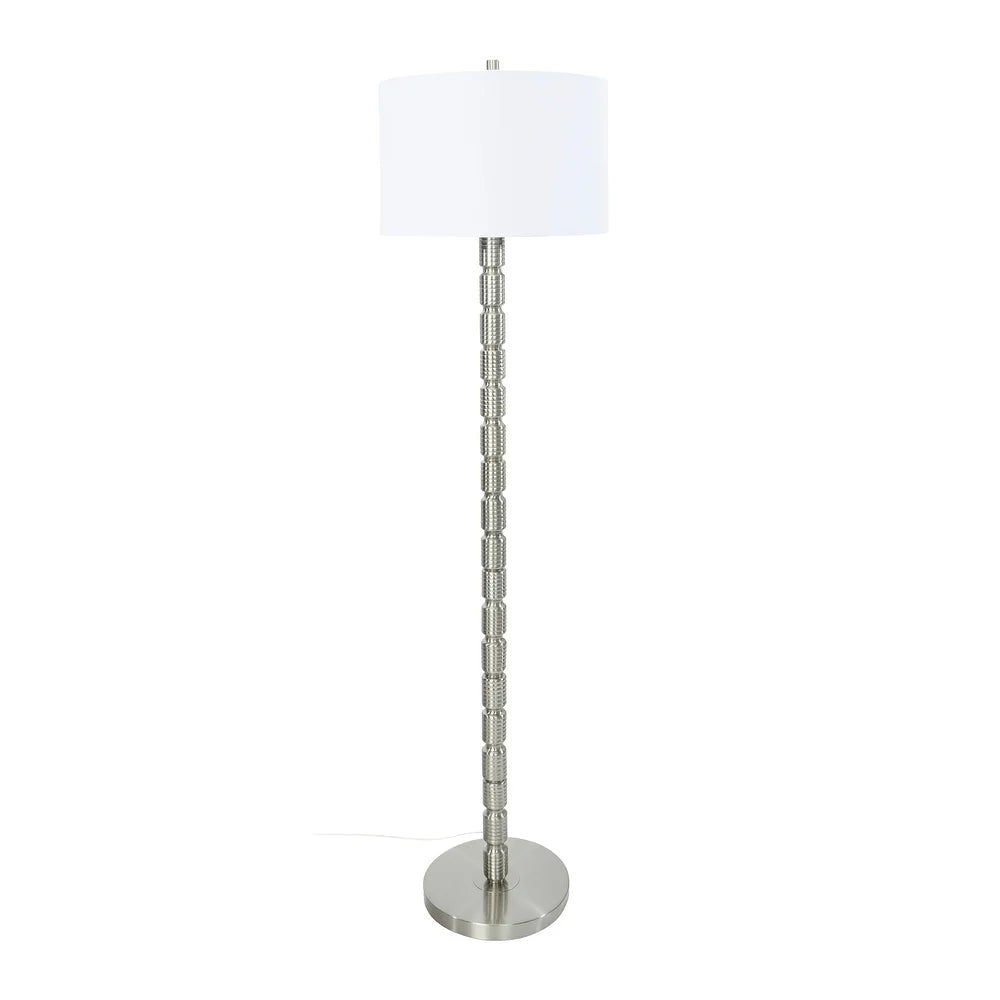 Faceted Metal Floor Lamp with Stacked Column Design - Grey