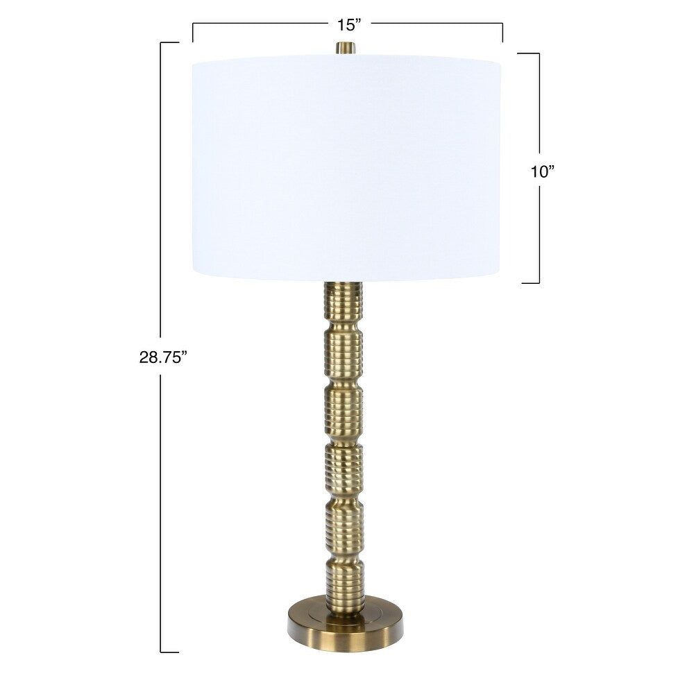 Faceted Metal Table Lamp with Stacked Column Design