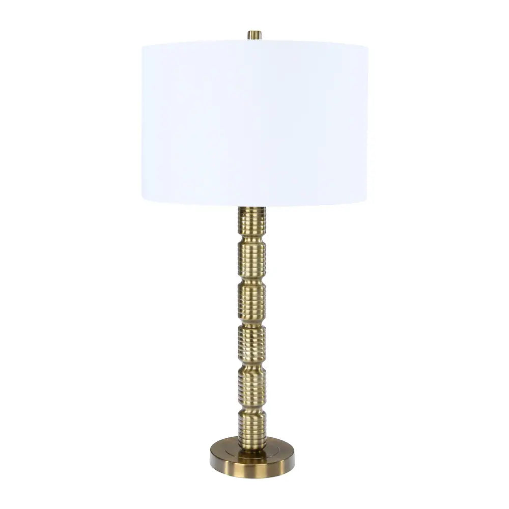 Faceted Metal Table Lamp with Stacked Column Design