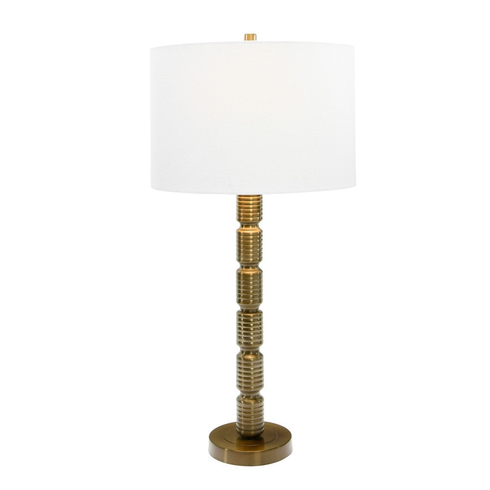 Faceted Metal Table Lamp with Stacked Column Design